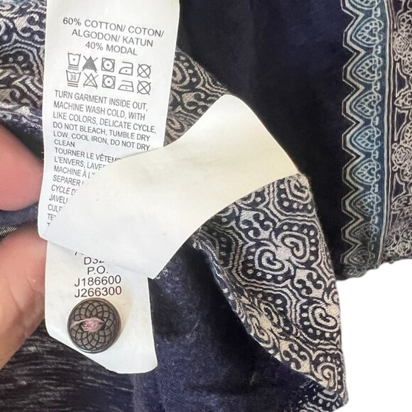 Women's Lucky Brand Blue Patterned Boho 3/4 Length Sleeve Top Size Large - Picture 2 of 3
